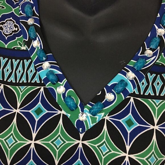 Chico’s Black Label Blue Green & Black Tunic Top Size 00 XS 2 - Picture 2 of 8